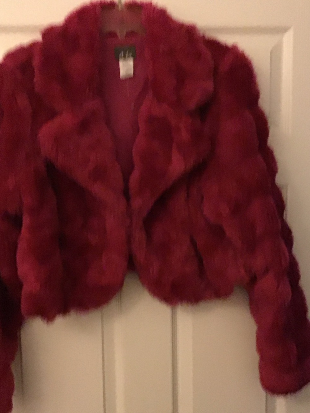 Dots Women's Red Faux Fur Cropped Teddy Jacket